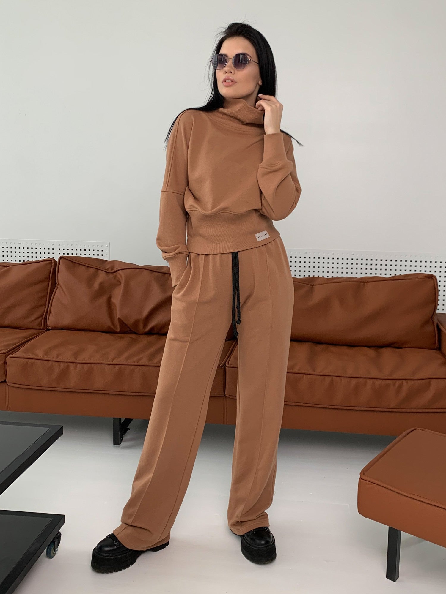 Cropped sweatshirt and flare pants set